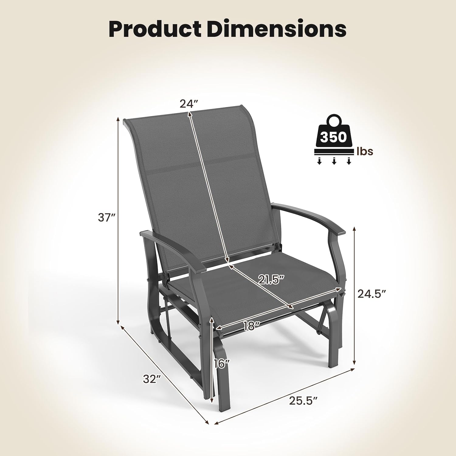 Giantex 2-Pack Outdoor Glider Rocking Chairs, Rockers with Ergonomic Backrest & Seat, Extra Armrests, Metal Frame, Anti-Scratch Foot Pads, Load 350Lbs, Patio Gliders for Porch, Yard, Garden, Grey