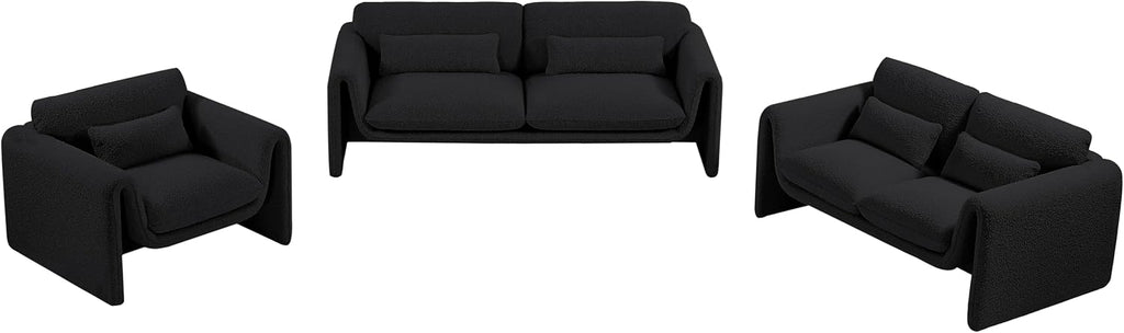 Meridian Furniture 198Black-S Stylus Collection Modern | Contemporary Boucle Fabric Upholstered Sofa with Rich Black Boucle Fabric, Curved Arms, 86' W x 38' D x 31' H, Black