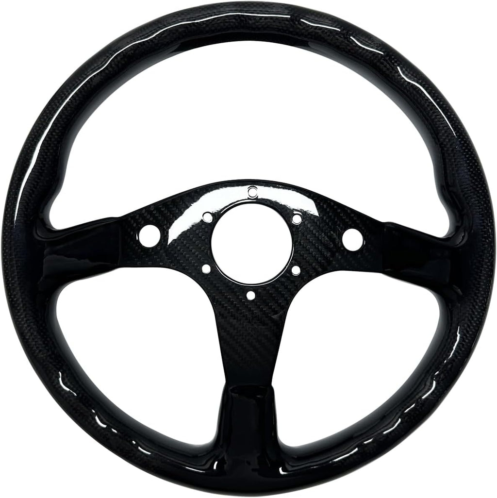 Universal 14in Real Carbon Fiber Racing Steering Wheel | Flat Bottom ,Hard and Lightweight ,6 Holes JDM