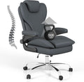 Office Desk Chair, Executive Leather Office Chair, High Back Ergonomic Home Desk Chair with Padded Flip-up Arms, Big and Tall Computer Chair with Rocking Function, 360°Swivel Free, Gray