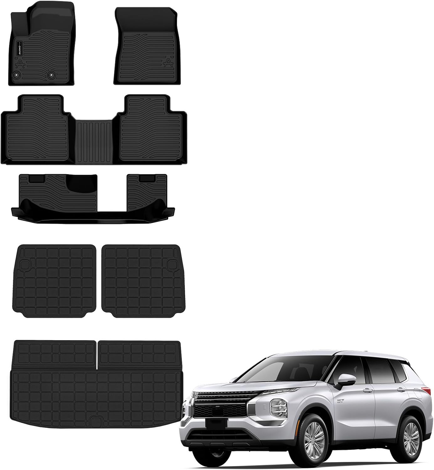Auxko All Weather Floor Mats Cargo Mat with Backrest Mat for Mitsubishi Outlander 2025 2024 2023 2022 TPE Liners Accessories Guard Odorless Anti-Slip Floor & Trunk Liner with Back Seat Protectors