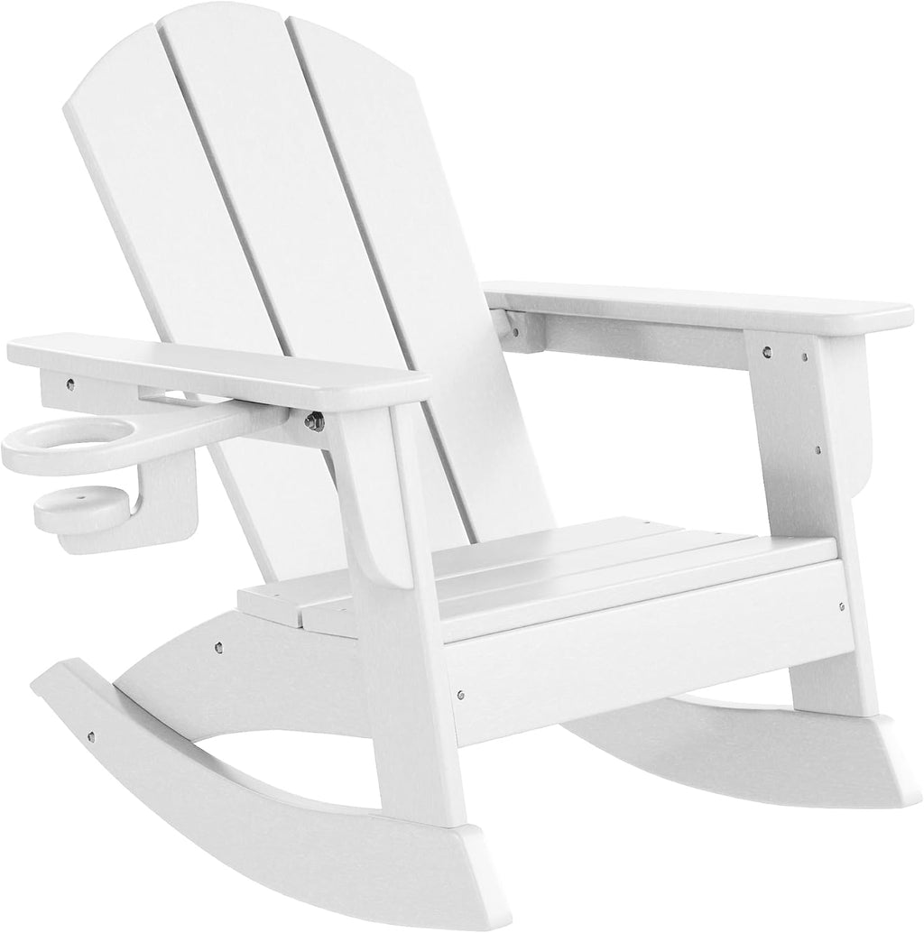 WestinTrends Malibu Outdoor HDPE Plastic Preschool Toddler Classic Adirondack Rocking Chairs (Set of 2), White