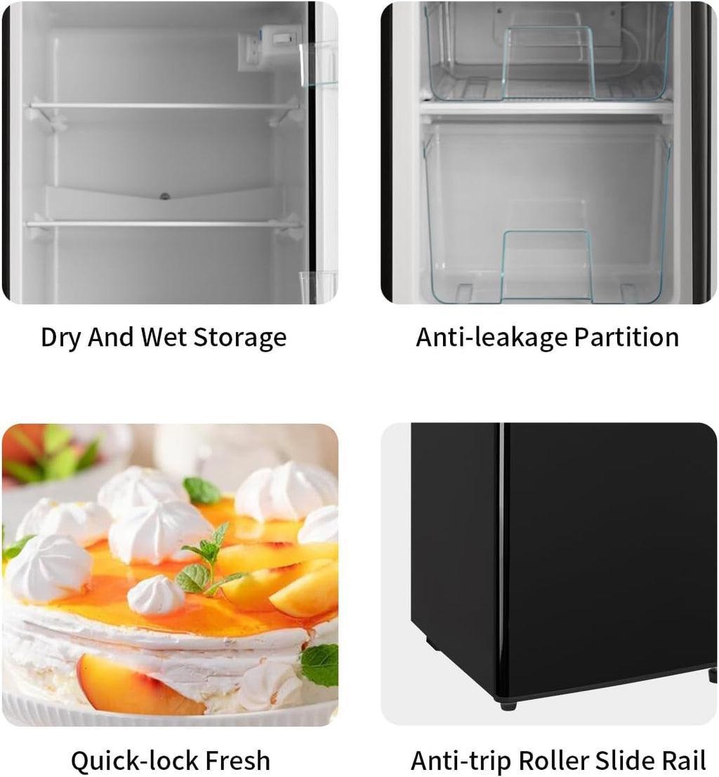 KRIB BLING Refrigerator with Freezer on Bottom 4.0 Cu.Ft Fridge Lock Fresh 7 Level Adjustable Thermostat ct for Dorm, Bar, Office,Kitchen,Black