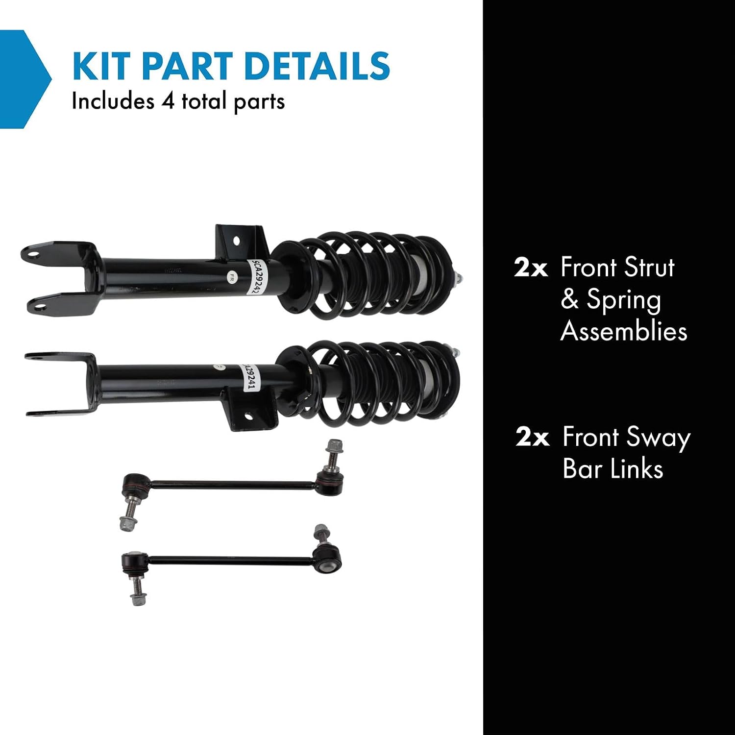 TRQ Front Suspension Kit Complete Strut & Coil Spring Assembly Sway Bar Stabilizer Link Compatible with 2017-2022 Tesla 3