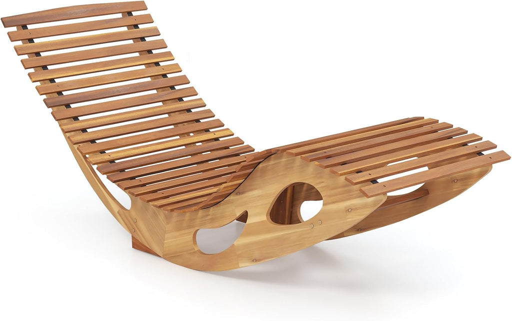 Giantex Acacia Wood Outdoor Rocking Chair, Patio Lounge Chair with Ergonomic Curved & Slatted Seat, High Back, Bottom Stopper, Outside Chaise Lounge, 63'x23.5'x26' Pool Lounger for Porch, Yard (1)
