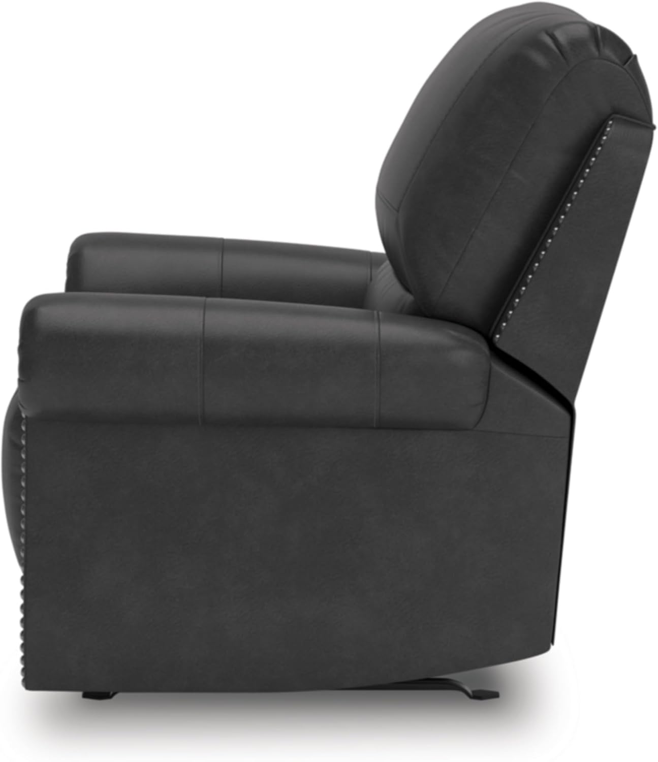 Signature Design by Ashley Shadsburne Classic Faux Leather Manual Rocker Swivel Glider Recliner with Nailhead Trim, Reinforced Frame and Metal Seat Box, 360-Degree Swivel, Black