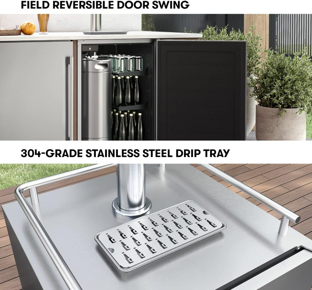 Zephyr Presrv™ 24' Stainless Steel Outdoor Kegerator & Beverage Cooler -Freestanding Fridge and Keg Beer Cooler - Compatible with Multiple Keg Configurations (Tap Kits sold separately)