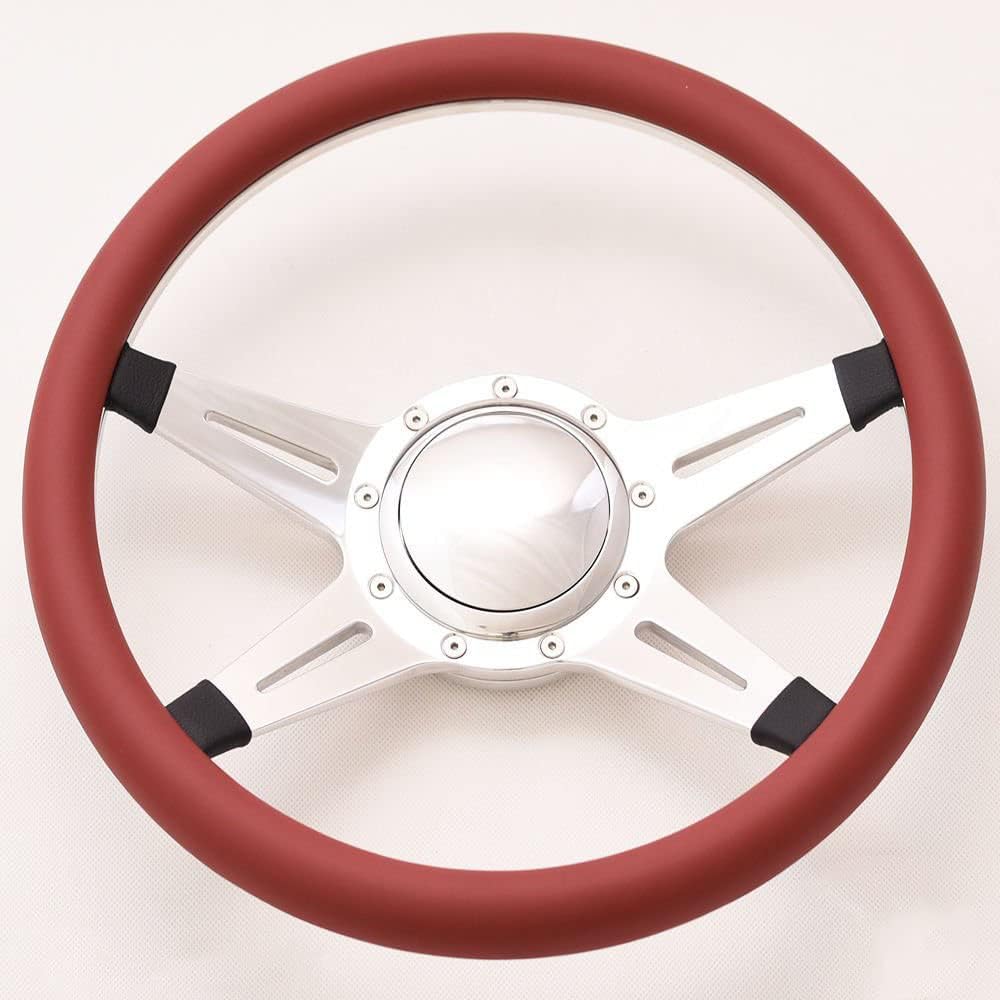 14'' Billet Half Wrap 9 Bolts Steering Wheel with 2'' Dish and Horn Button(Burgundy)