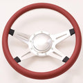 14'' Billet Half Wrap 9 Bolts Steering Wheel with 2'' Dish and Horn Button(Burgundy)