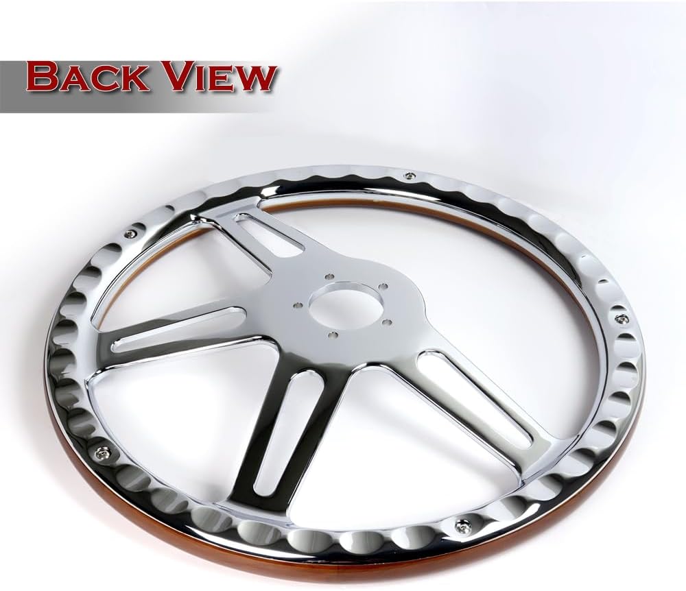 18' Universal 457mm 5 Bolt Hole 2 Inches Deep, Vintage Style Wood Grip Steering Wheel with Hub Adapter Compatible with T04 Kenworth, Peterbilt All Models (Dark Wood Grip)
