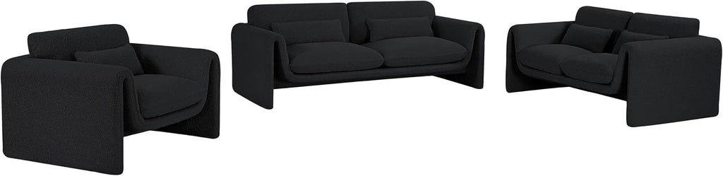 Meridian Furniture 198Black-S Stylus Collection Modern | Contemporary Boucle Fabric Upholstered Sofa with Rich Black Boucle Fabric, Curved Arms, 86' W x 38' D x 31' H, Black