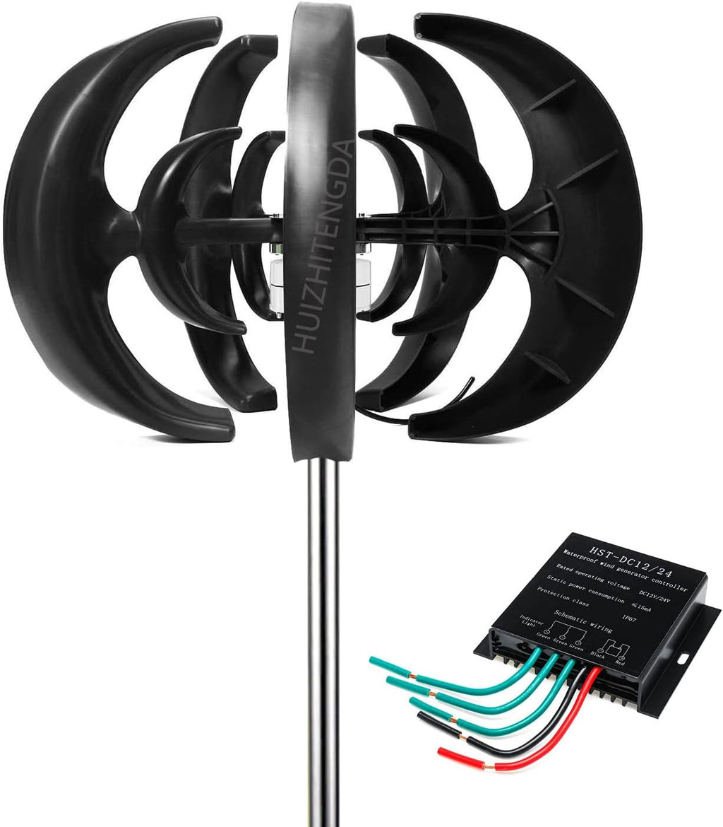 1000W Wind Turbine Generators Kit, 12V/24V/48V Lantern 5-Blade Vertical Wind Turbine Generator W/Controller for Home, Outdoor, Garden Lighting (Black),12V