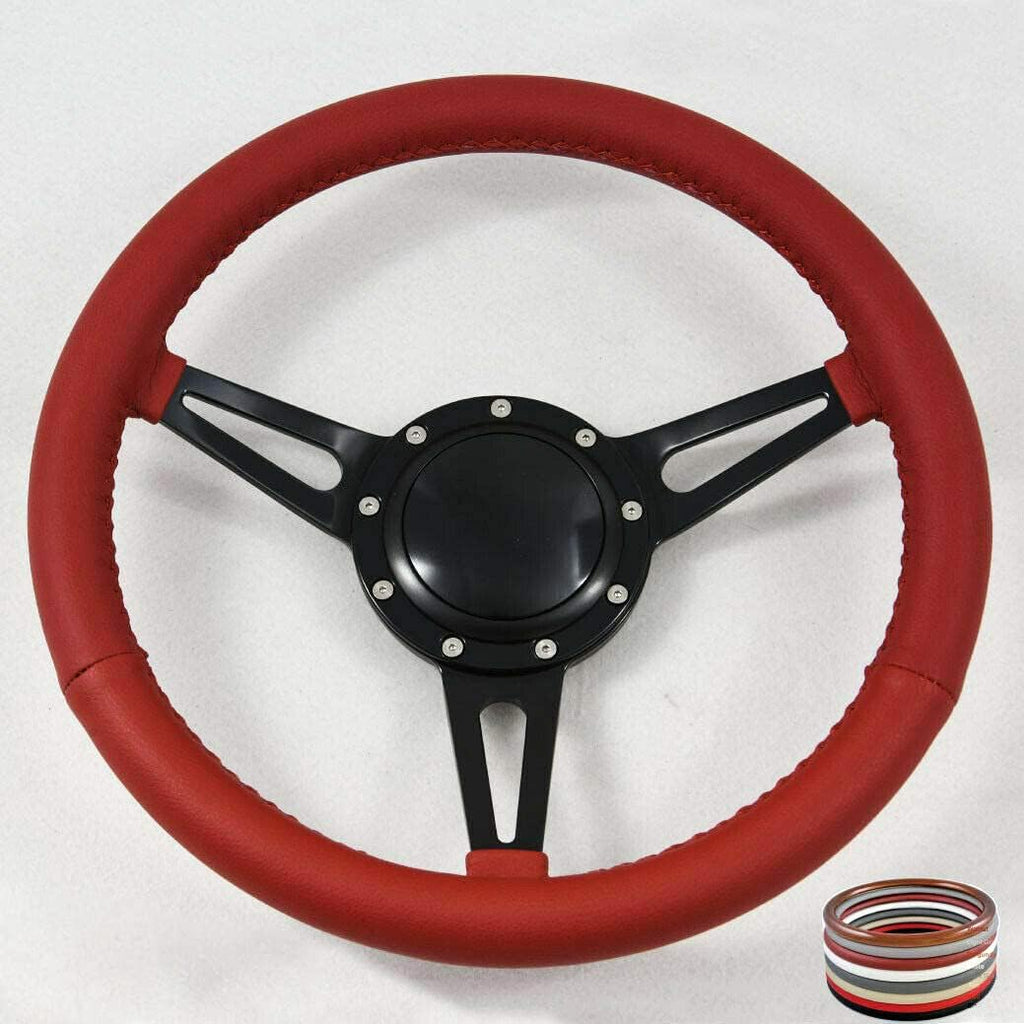 15' Classic Wrapped Steering Wheel 9 bolt with Horn Button-Burgundy