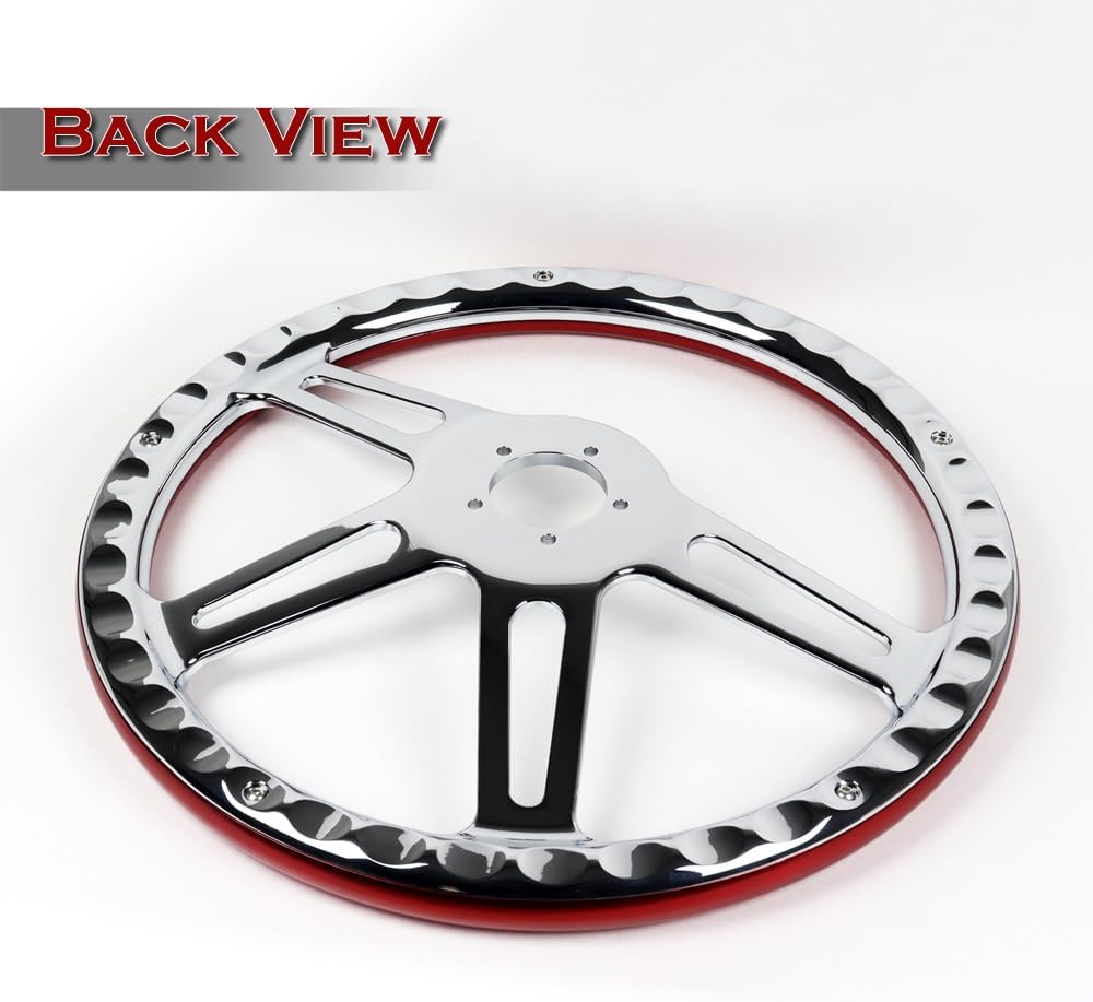 18' Universal 457mm 5 Bolt Hole 2 Inches Deep, Vintage Style Wood Grip Steering Wheel with Hub Adapter Compatible with T04 Kenworth, Peterbilt All Models (Red Wood Grip)