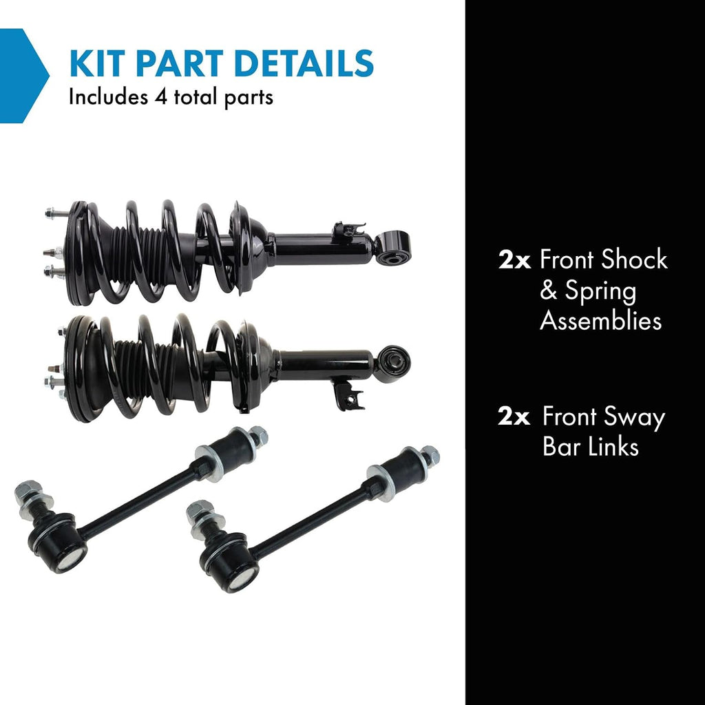 TRQ Front Suspension Kit Shock & Spring Strut Assembly Sway Bar Stabilizer Link Compatible with 2005-2015 Toyota Tacoma