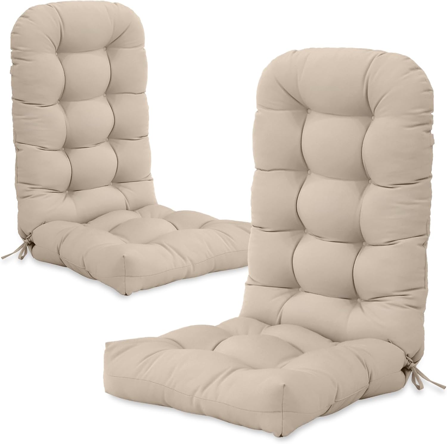 COOS BAY High Back Adirondack Chair Cushions for Outdoor Furniture, 49x20x5 in Water-Resistant Thick Tufted Patio Chair Cushions with Secure Straps, 2 Pack, Beige