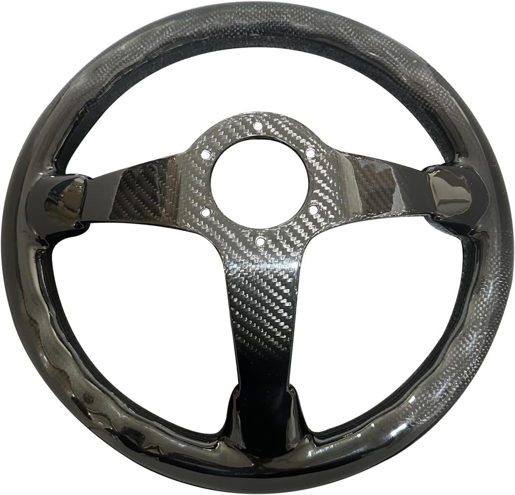Universal 14in Real Carbon Fiber Racing Steering Wheel Black (001) | 3' Depth, Hard and Lightweight ,6 Holes JDM
