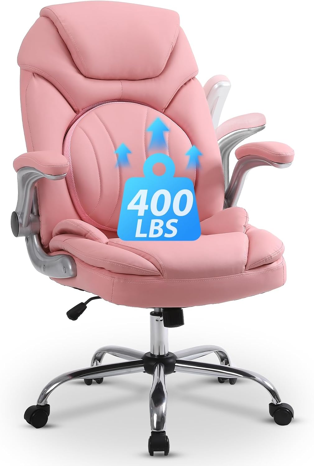 Ergonomic Executive Office Chairs with Adjustable Lumbar Support, 90-120° Rocking Managerial Chair Swivel Desk Chairs with Padded Flip-up Armrests (Pink), Medium(300lbs)