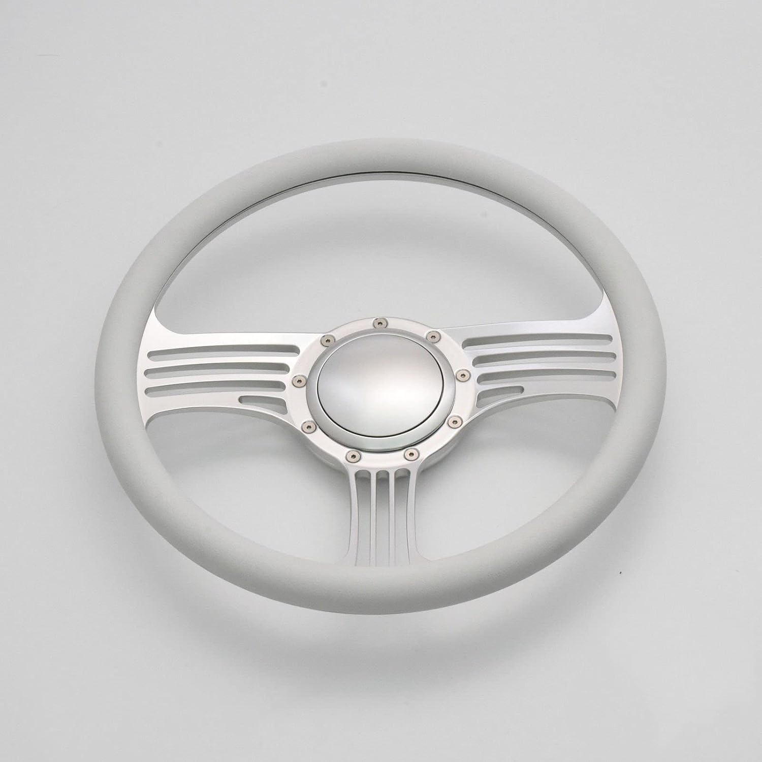 14' Satin 9 Bolt Billet Steering Wheel with Half Wrap and Horn Button-White