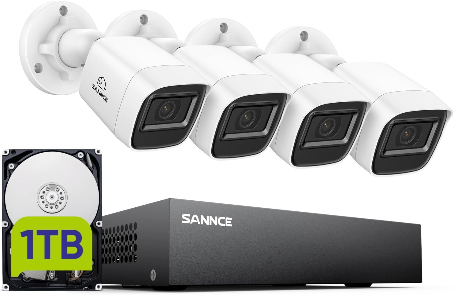 SANNCE 8CH 1080P Security Camera System DVR and 4x2.0MP Indoor Outdoor IP66 Weatherproof Bullet CCTV Cameras with IR 100ft Night Vision LEDs, Easy Remote Access,Home Surveillance System（1TB HDD）