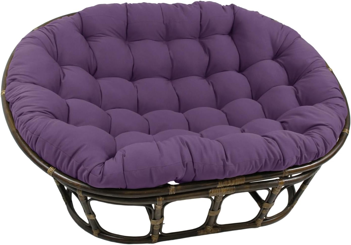 International Caravan Bali Rattan Double Papasan Chair with Twill Cushion Grape