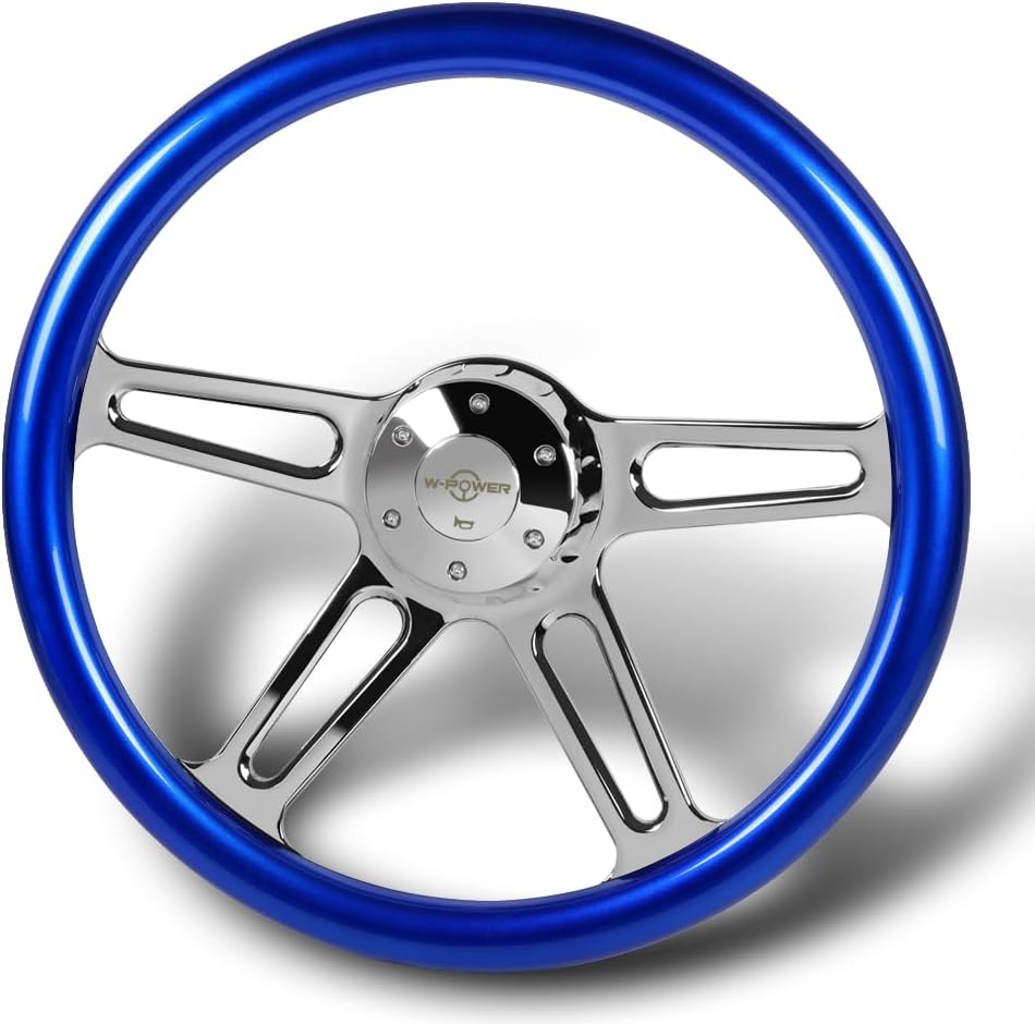 18' Universal 457mm 5 Bolt Hole 2 Inches Deep, Vintage Style Wood Grip Steering Wheel with Hub Adapter Compatible with T04 Kenworth, Peterbilt All Models (Blue Wood Grip)