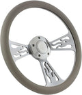 Flame Steering Wheel 5-bolt 14 Inch Aluminum with Grey Wrap and Horn