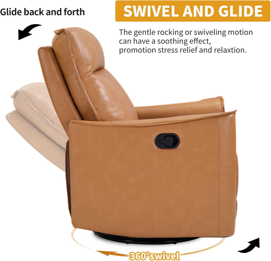 Swivel Rocker Recliner Set of 2, Glider Rocking Chair, Nursing Chairs Swivel Glider Recliners with Soft Backrest, Leathaire Manual Reclining Sofa for Living Room Bedroom Apartment, Camel