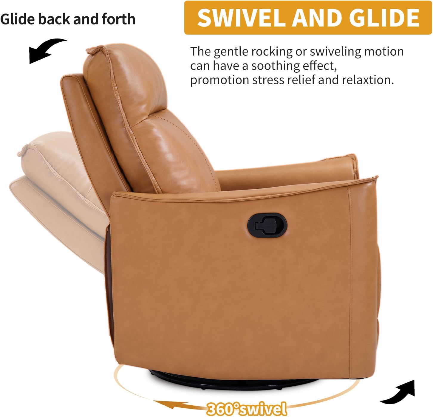 Swivel Rocker Recliner Set of 2, Glider Rocking Chair, Nursing Chairs Swivel Glider Recliners with Soft Backrest, Leathaire Manual Reclining Sofa for Living Room Bedroom Apartment, Camel