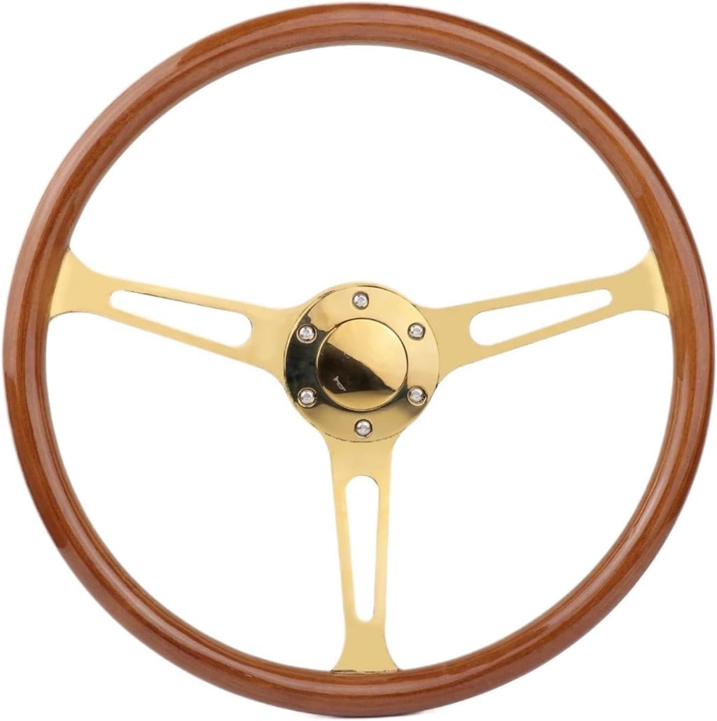 15Inch/380mm Solid Wood Steering Wheel Universal Sports Automobile Steering Wheel Car Accessories(Gold shelf)