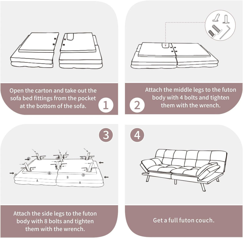 Opoiar 71-Inch Adjustable Futon Sofa Bed, Convertible Sleeper Couch with Split-Back Design for Personalized Comfort, Modern Loveseat Futon for Living Room & Small Spaces, Linen, Ash Gray