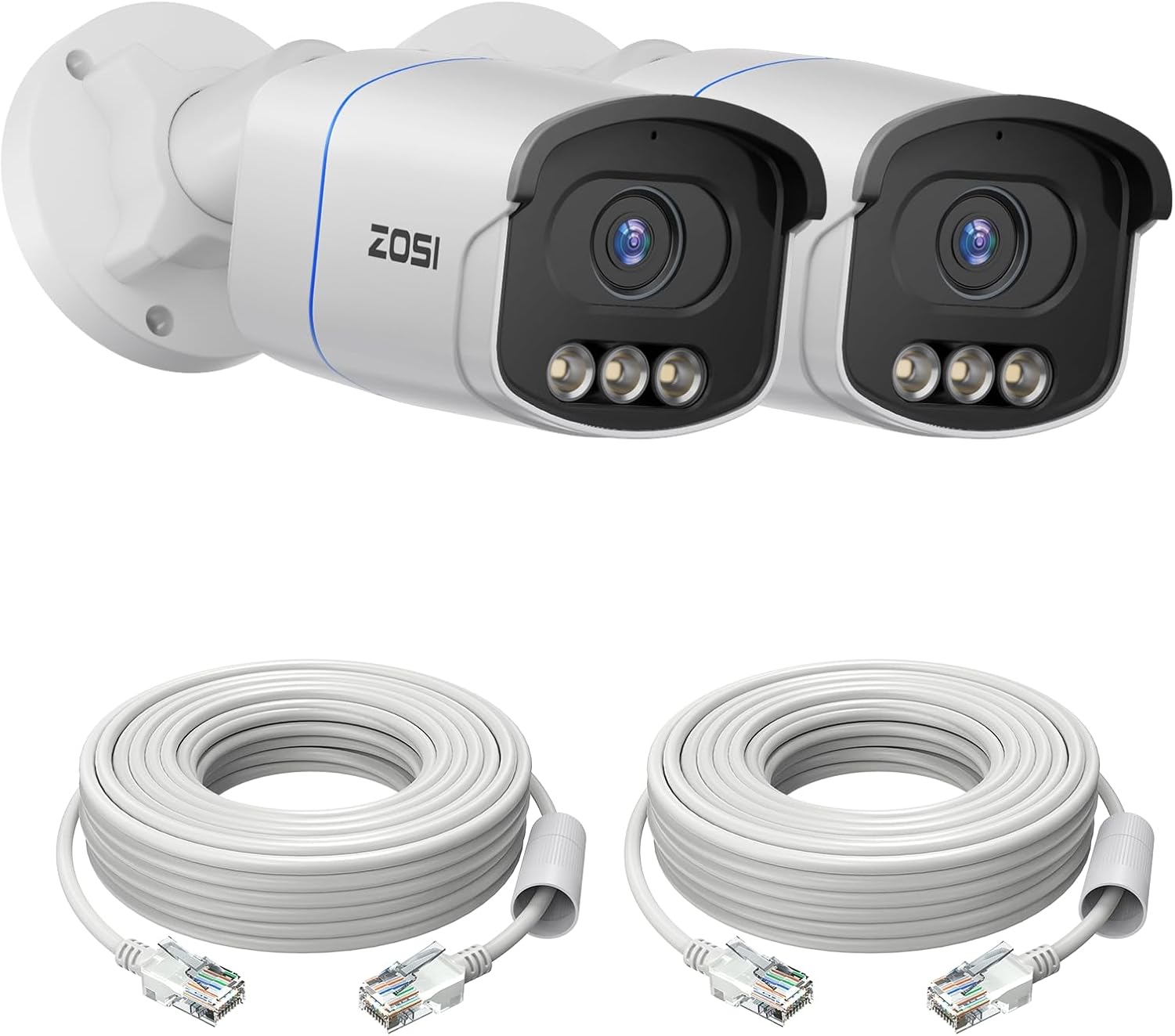 ZOSI 2PK C186 4K Add on PoE Security Camera with Ethernet Cables,True Color Night Vision,8MP Outdoor Indoor,Person/Vehicle Detection,2-Way Audio,Spotlight Siren,Only Compatible 4K PoE NVR