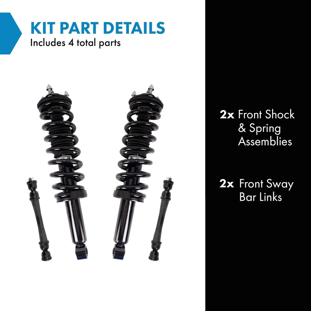 TRQ Front Suspension Kit Shock & Spring Strut Assembly Sway Bar Stabilizer Link Compatible with 2015-2019 Chevrolet Colorado GMC Canyon