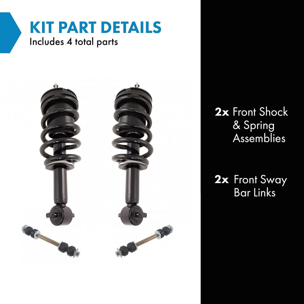 TRQ Front Suspension Kit Shock & Spring Strut Assembly Sway Bar Stabilizer Link Compatible with 07-14 Cadillac 07-20 Chevrolet GMC