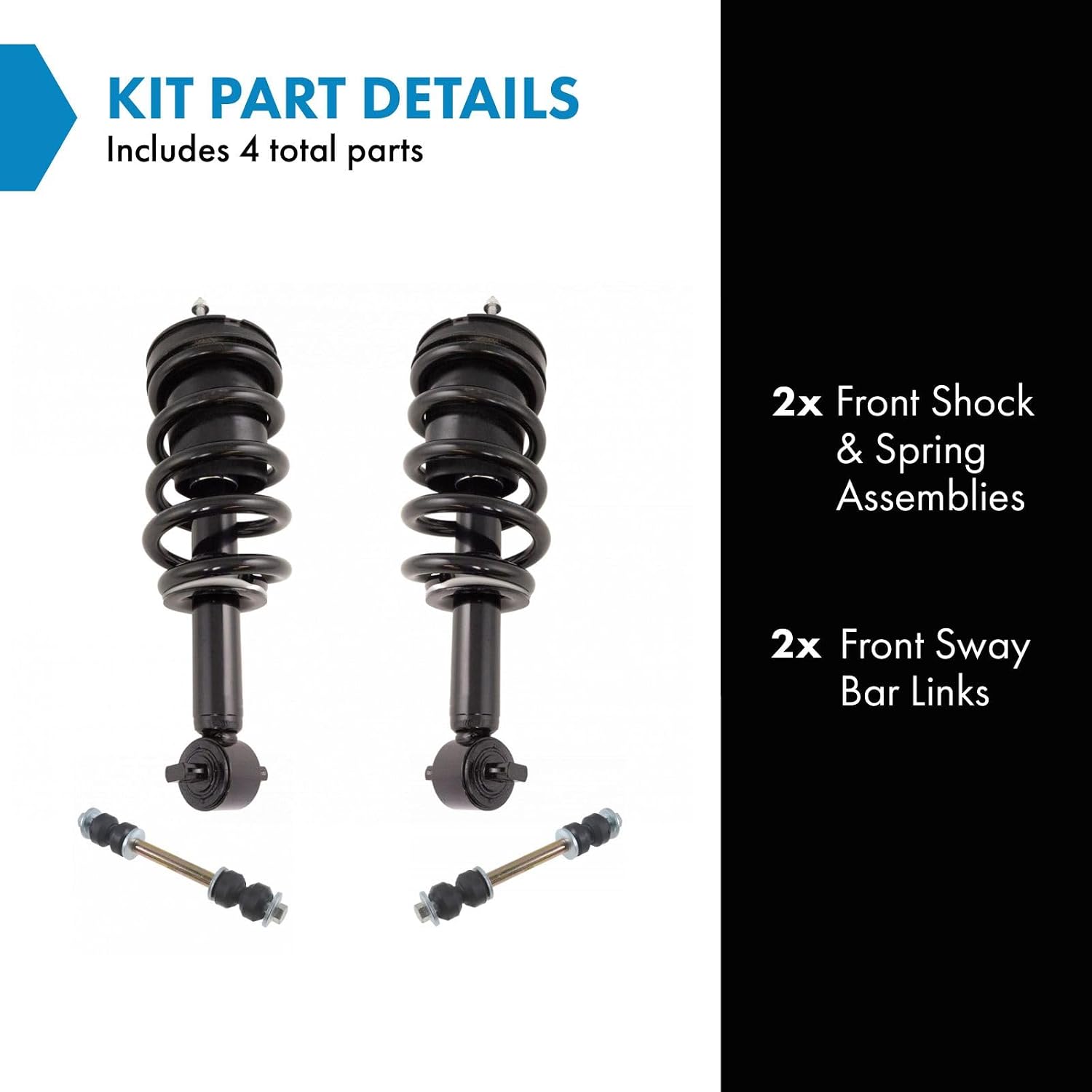 TRQ Front Suspension Kit Shock & Spring Strut Assembly Sway Bar Stabilizer Link Compatible with 07-14 Cadillac 07-20 Chevrolet GMC