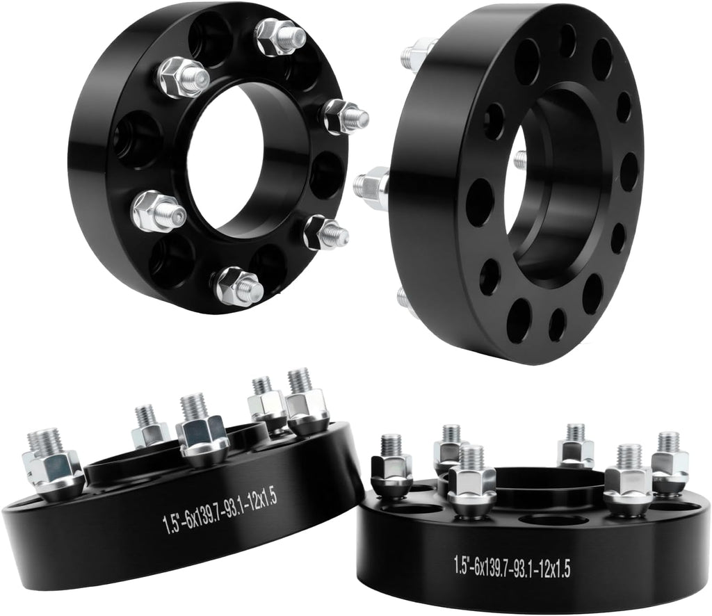 6x5.5 Wheel Spacers 1.5 inch (6x139.7mm) PCD 93.1mm Hub Bore M12x1.5 Studs Aluminum CNC Wheel Adapters 4pcs Car Wheel Accessories Parts Fit for Ranger Bronco Ranger Eudm 2011-2021 Up Model