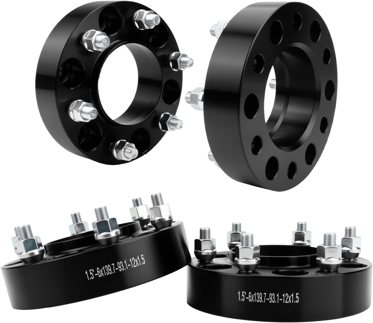 6x5.5 Wheel Spacers 1.5 inch (6x139.7mm) PCD 93.1mm Hub Bore M12x1.5 Studs Aluminum CNC Wheel Adapters 4pcs Car Wheel Accessories Parts Fit for Ranger Bronco Ranger Eudm 2011-2021 Up Model