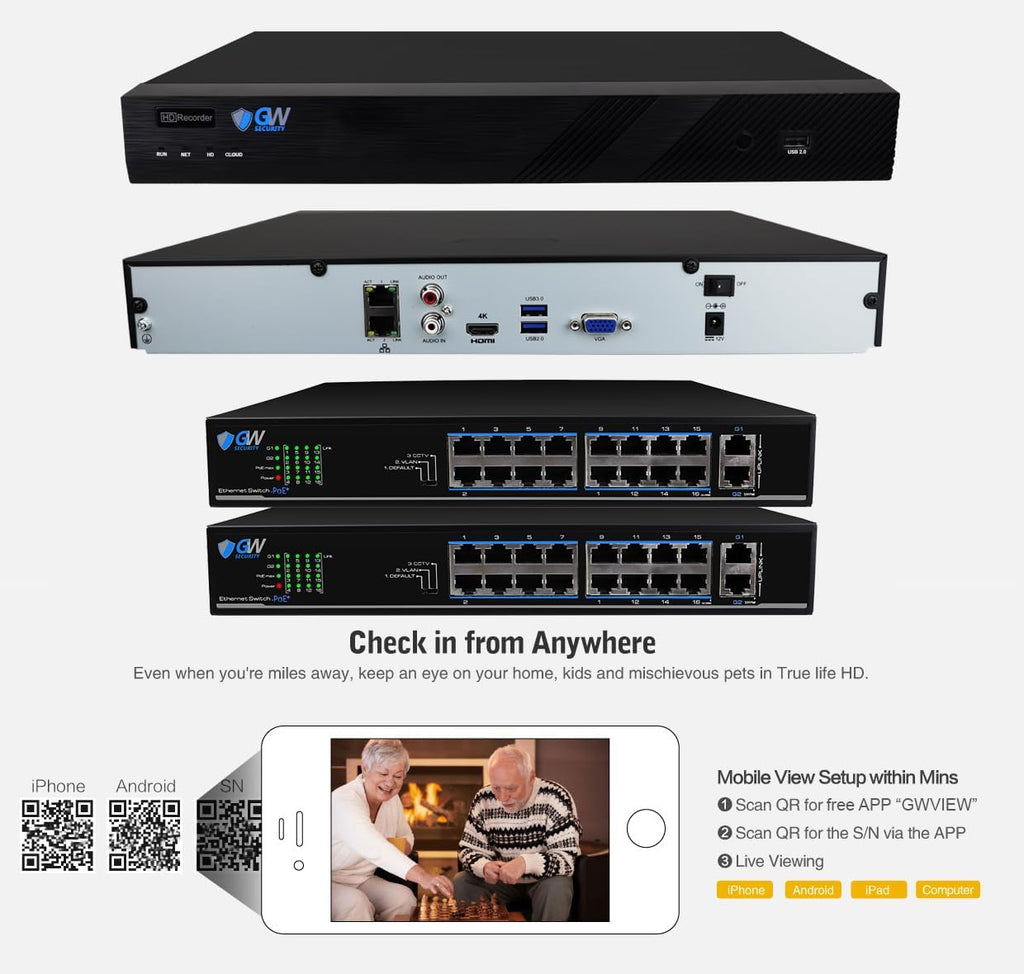 GW Security 32 Channel UltraHD 6K 12MP @ 30FPS Realtime Face Recognition PoE Security Camera System with 32 x 12MP Full-Time Color Night Vision Outdoor/Indoor Smart AI Bullet Cameras, 10TB Hard Drive