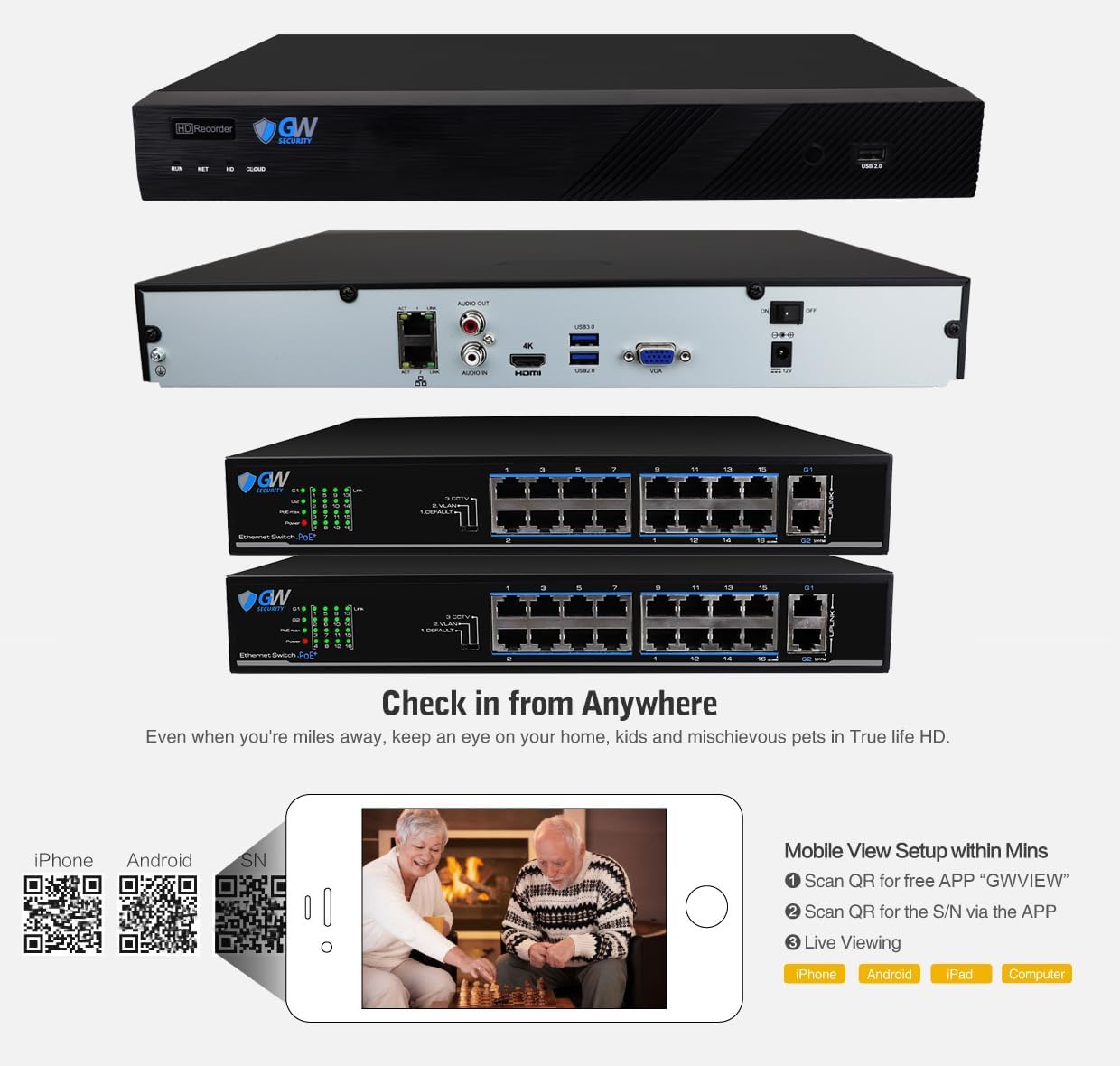 GW Security 32 Channel UltraHD 6K 12MP @ 30FPS Realtime Face Recognition PoE Security Camera System with 32 x 12MP Full-Time Color Night Vision Outdoor/Indoor Smart AI Bullet Cameras, 10TB Hard Drive