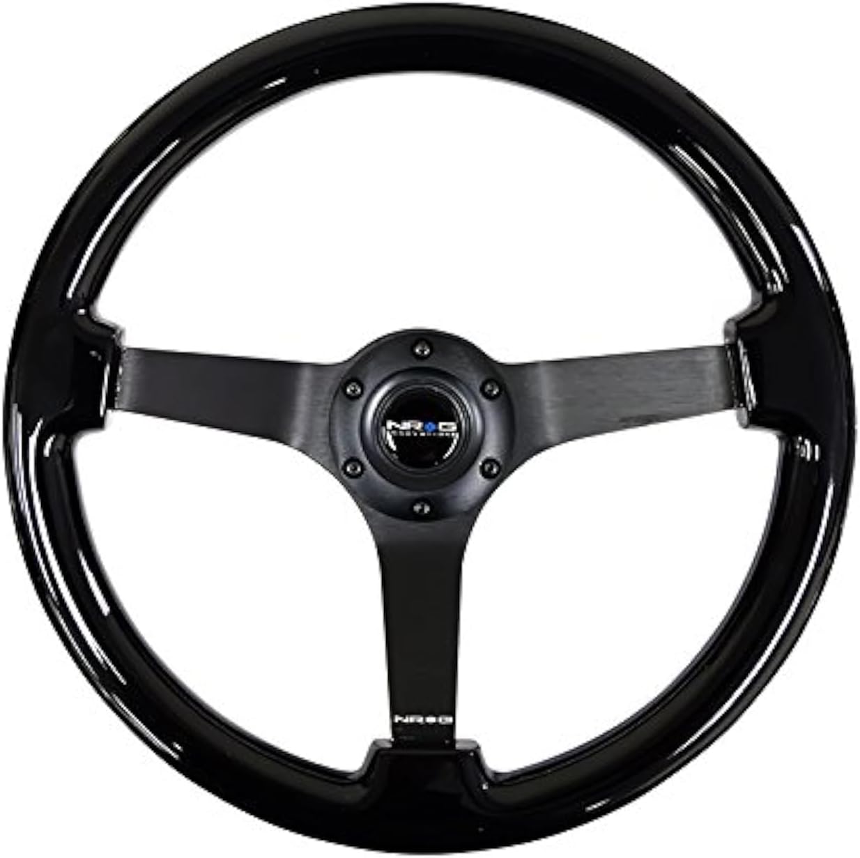 NRG Innovations NRG-RST-036BK-BK Reinforced Steering Wheel - Classic Black Wood Grain Wheel (3' Deep), 350mm, 3 Solid Spoke Center in Black Chrome