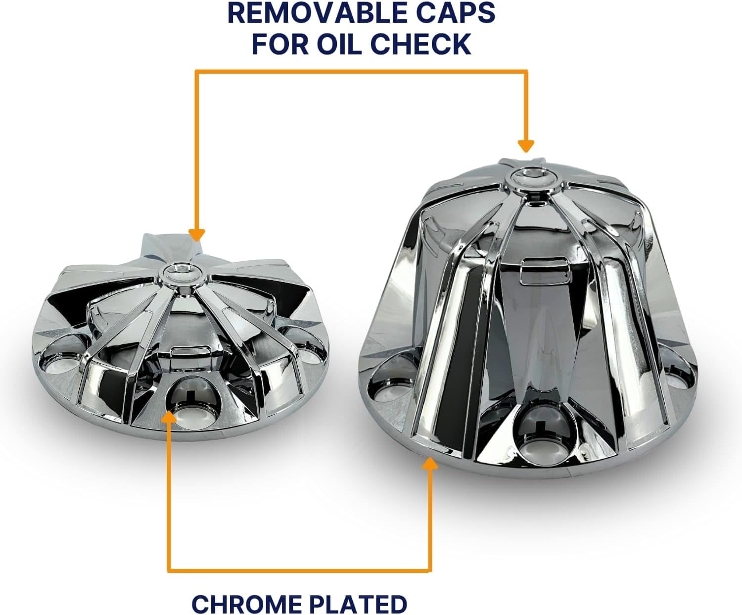 TORQUE Starlight Chrome Front and Rear Axle Complete Wheel Cover Set 33mm Screw-on Lug Nut Covers for Semi Trucks (Installation Tool Included) Standart Hub Caps Kit (2 Front & 4 Rear) (TR638)
