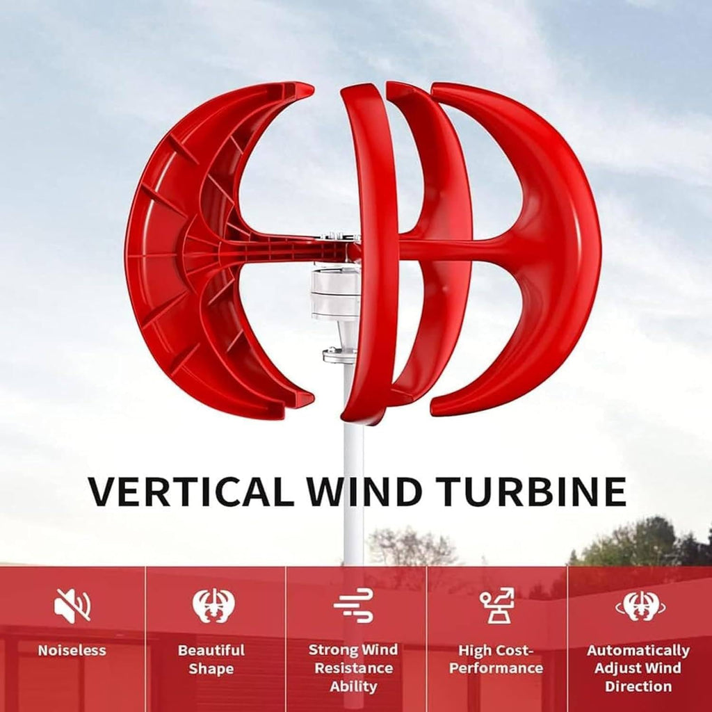 400W 600W 800W 1000W 1200W Wind Turbine Generator, 12V 24V Lantern Type Vertical Axis 5-Blade Outdoor Windmill Power Kit with Controller, for Power Supplementation,24V-600W