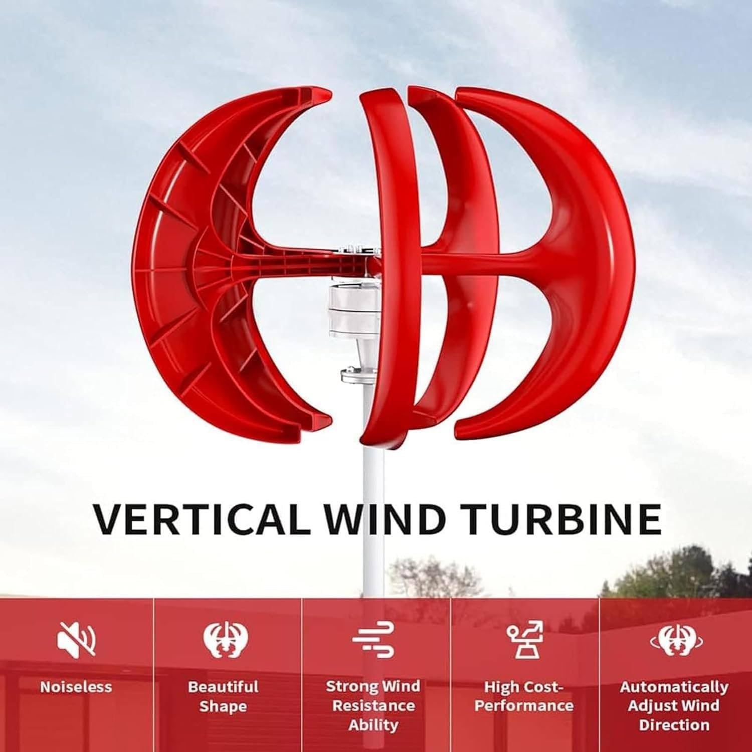 400W 600W 800W 1000W 1200W Wind Turbine Generator, 12V 24V Lantern Type Vertical Axis 5-Blade Outdoor Windmill Power Kit with Controller, for Power Supplementation,24V-600W