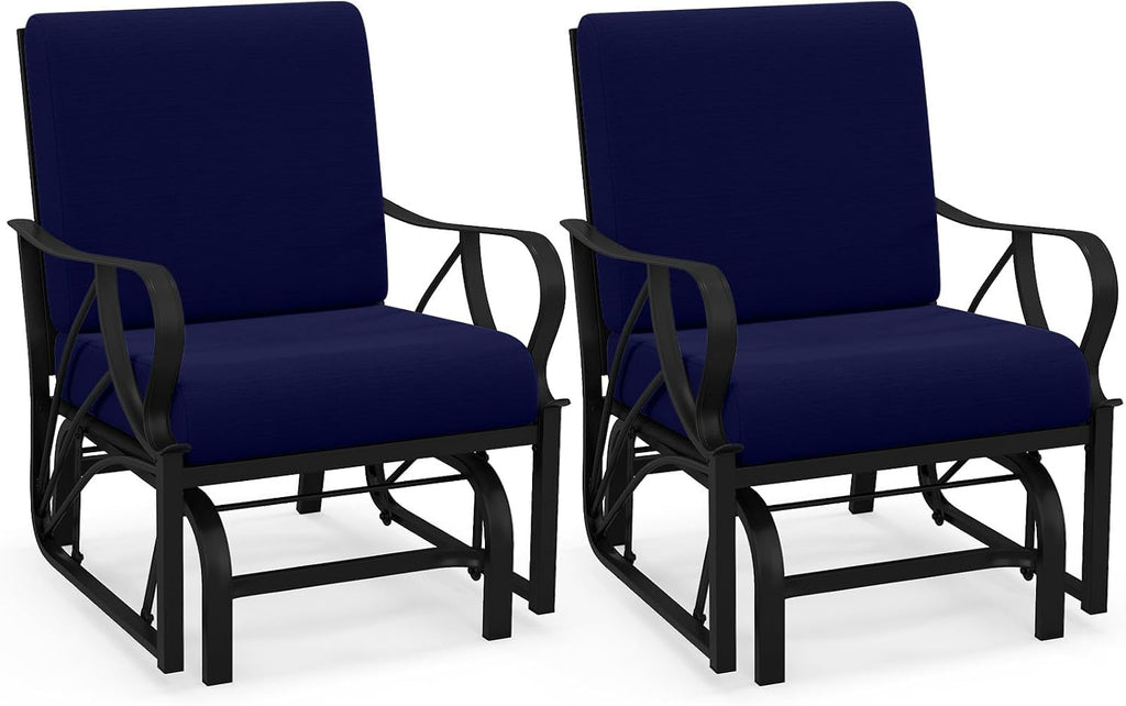 Giantex 2-Pack Outdoor Glider, Patio Rocking Chair with Thick Cushion, Sturdy Metal Frame, Curved Armrest, Ergonomic Design, Single-Person Glider Chair for Garden, Yard, Porch Rocker, Navy