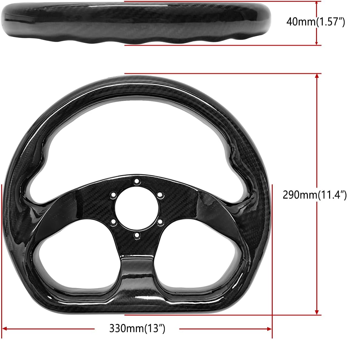 Universal 320mm Real Carbon Fiber Racing Steering Wheel Black (02) | Flat Bottom D shaped ,hard and lightweight ,6 Holes Semicircle Jet