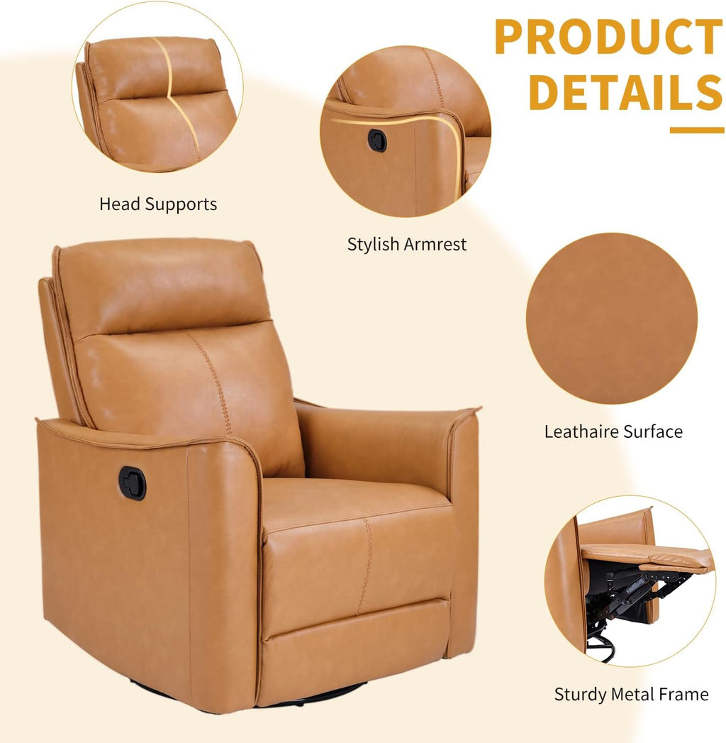 Swivel Rocker Recliner Set of 2, Glider Rocking Chair, Nursing Chairs Swivel Glider Recliners with Soft Backrest, Leathaire Manual Reclining Sofa for Living Room Bedroom Apartment, Camel