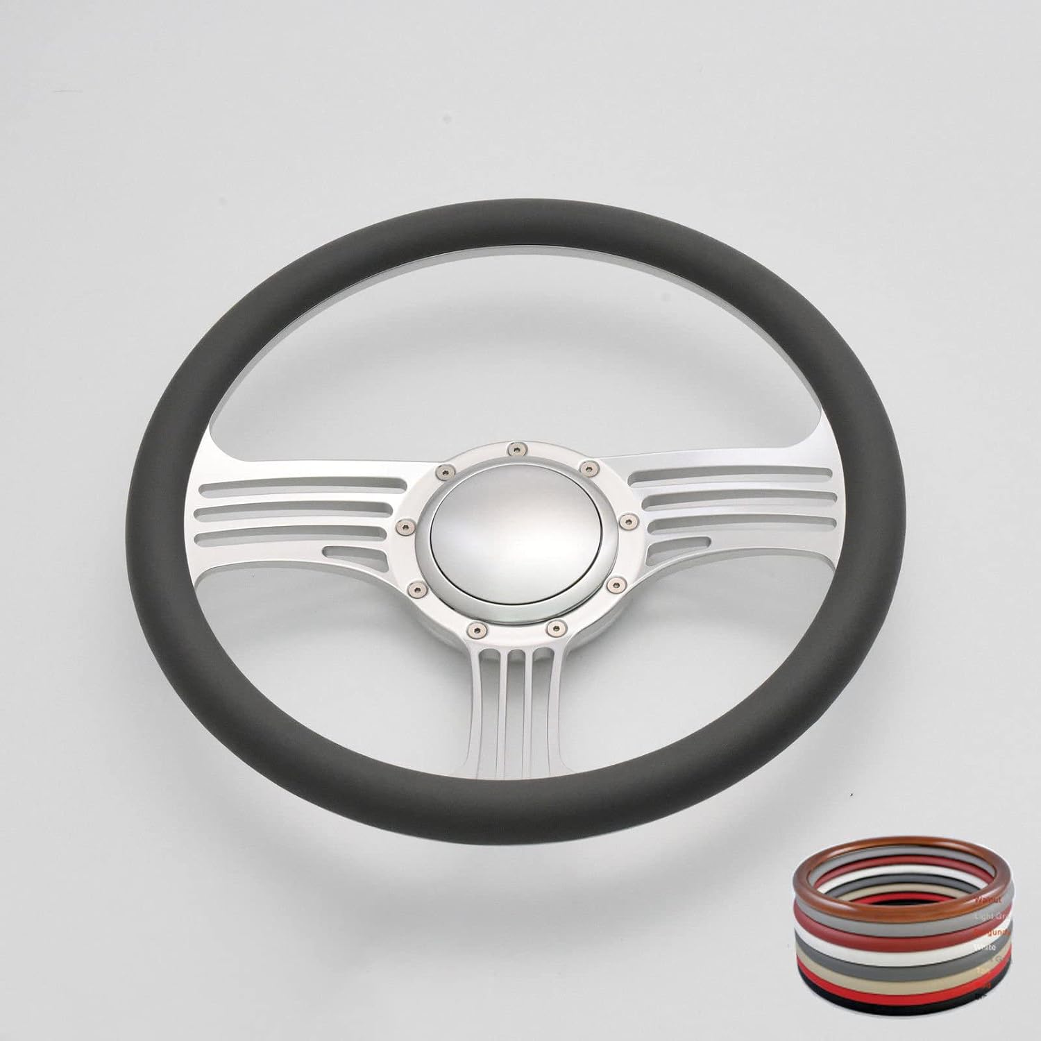 14'' Billet Half Wrap 9 Bolts Steering Wheel with 2'' Dish and Horn Button(Dark Grey)