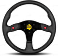 MOMO Motorsport MOD.80 Leather Racing Steering Wheel – 350mm, 33mm Deep Dish, 2 Buttons, 3-Spoke, 6-Bolt Aluminum Frame – Authentic MOMO Italian Aftermarket Wheel. Quick Release Hub Adapter Required