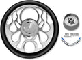 Chrome 14' Billet Aluminum 9 Holes Steering Wheel Flamed Style with Black Leather Half Wrap & Smooth Horn Button & Adapter