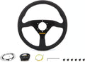 MOMO Motorsport MOD.78 Leather Racing Steering Wheel – 320mm, 40mm Dish, Yellow Horn, 3-Spoke, 6-Bolt Aluminum Frame – Authentic MOMO Italian Aftermarket Wheel, Quick Release Hub Adapter Required